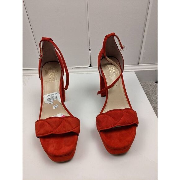 Vince Camuto Womens High Heeled Open Toe Scalloped Strap Red Sandals Size 7.5 - Picture 1 of 9